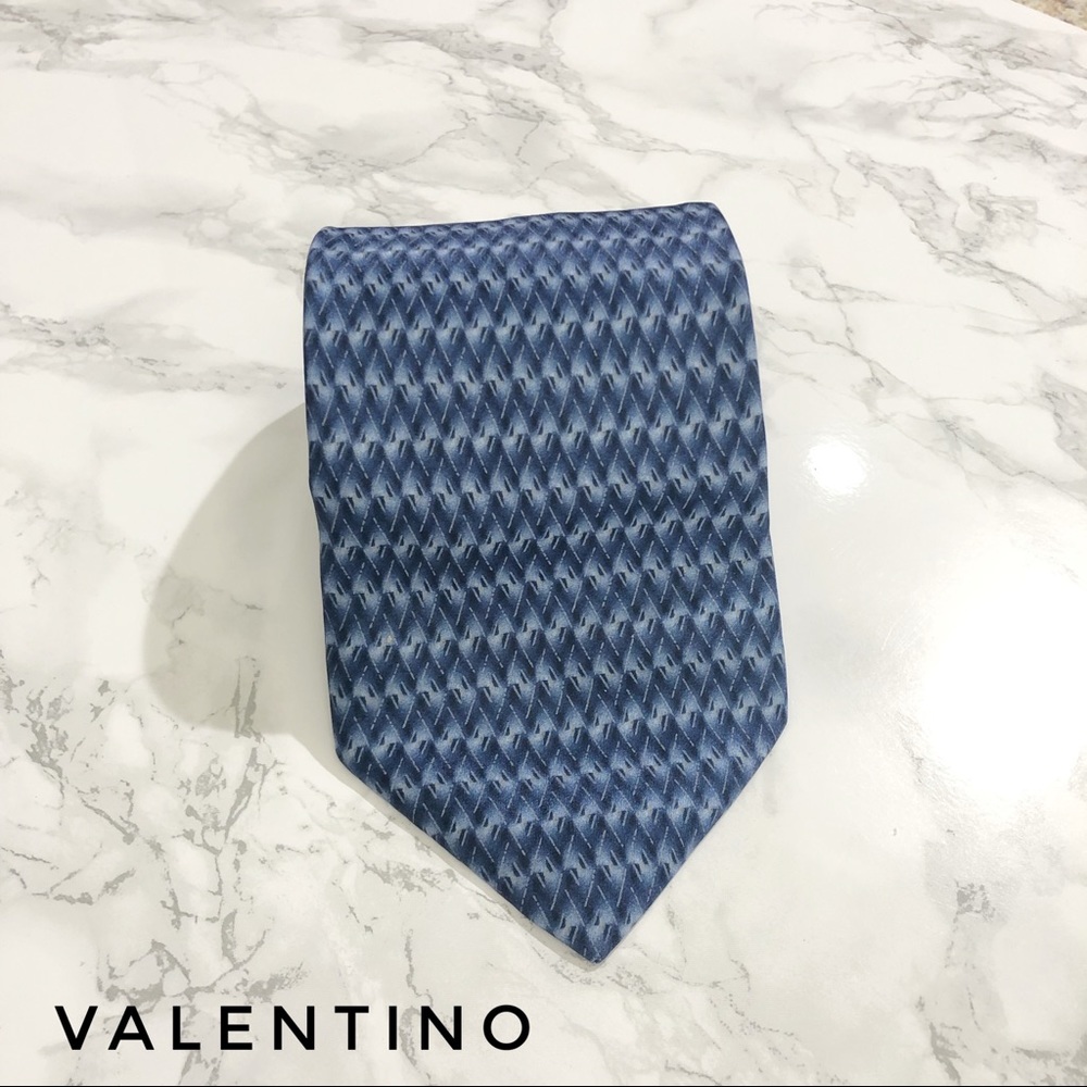 Valentino Blue Geometric Print Silk Designer Tie